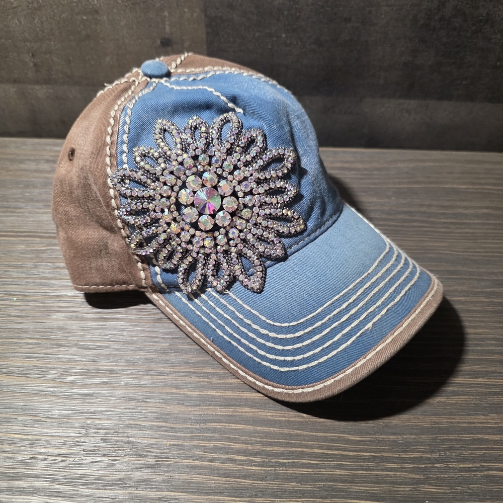 Olive and Pique Buckle Hats Rhinestone Ball Cap, Bling Glass Design.